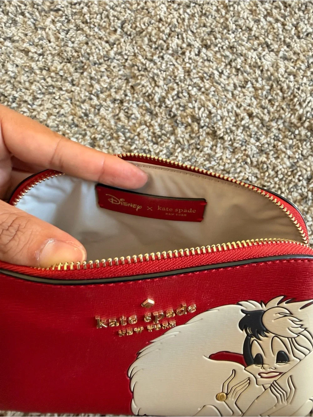 kate spade red & cream Cruella Disney makeup bag